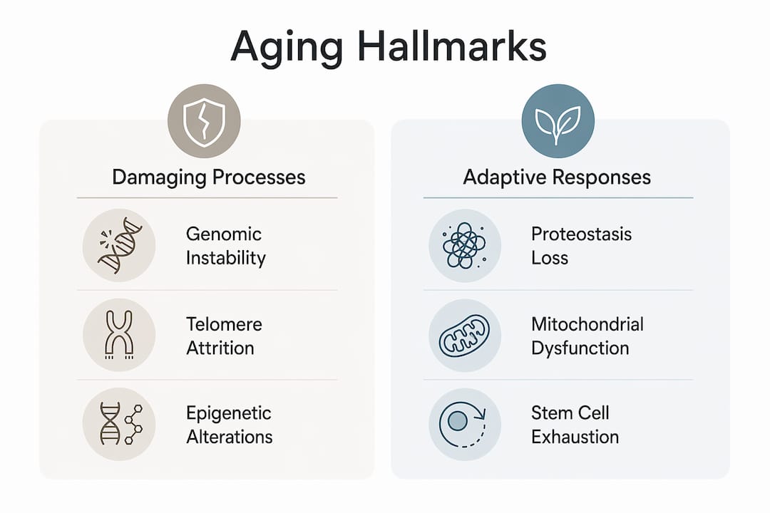 Infographic comparing hallmarks of aging categories