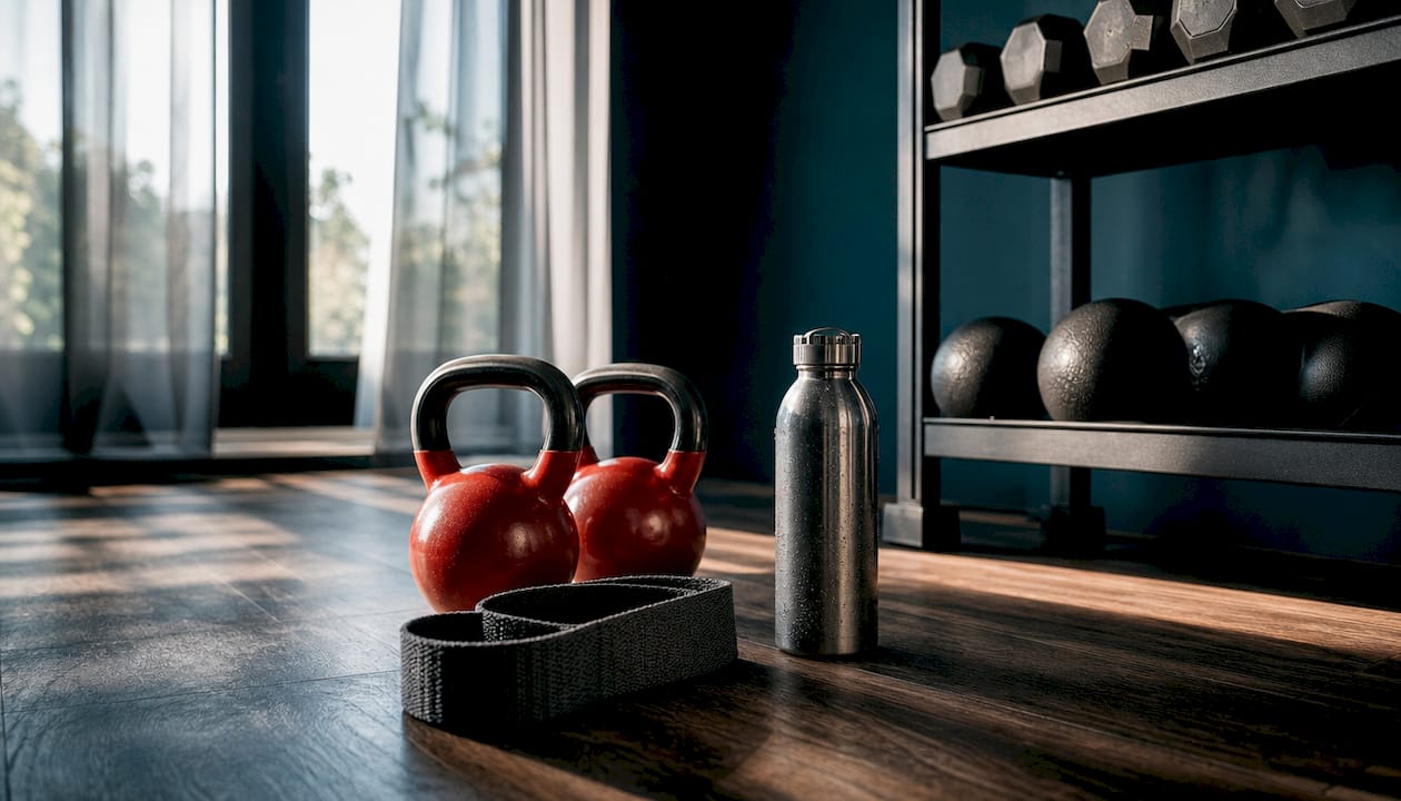 Functional fitness equipment in minimalist gym corner
