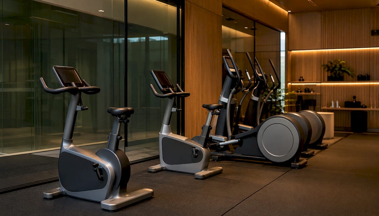Premium gym cardio machines in minimalist setting