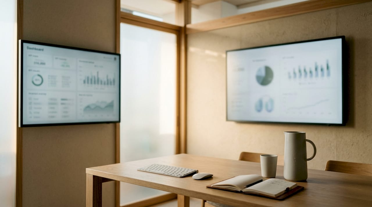 Strategic dashboard in minimalist executive office