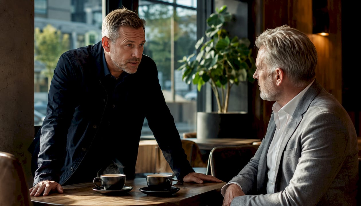 Two executives practicing assertive discussion