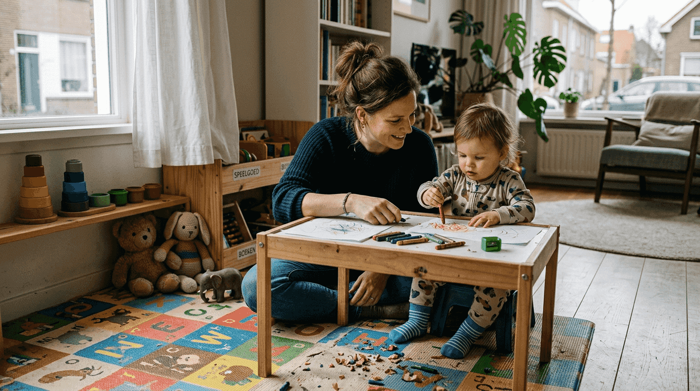 Samen met papa of mama gezellig tekenen in de speelhoek