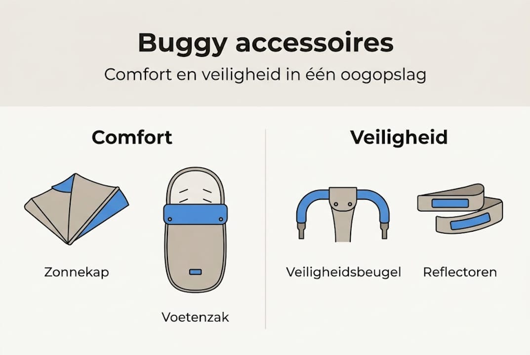 Infographic: handige buggy-accessoires voor extra comfort en veiligheid