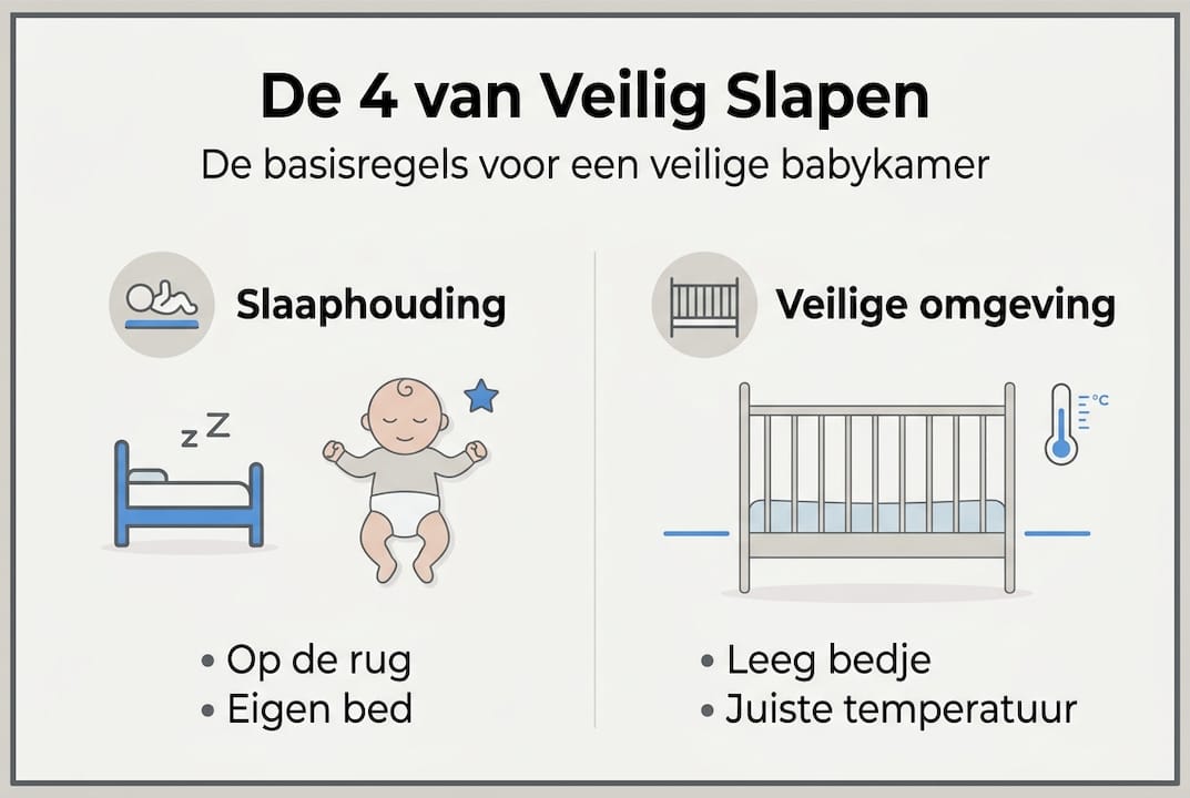 Infographic: vier gouden regels voor een veilige slaapomgeving voor je baby