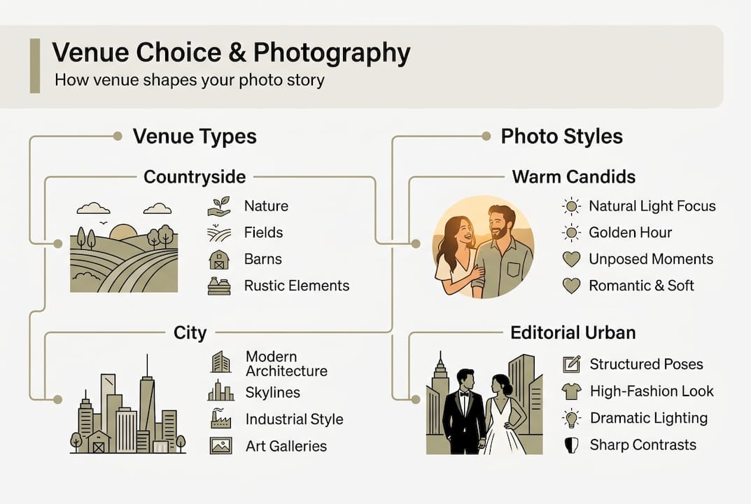 Infographic illustrating venue impact on photography style