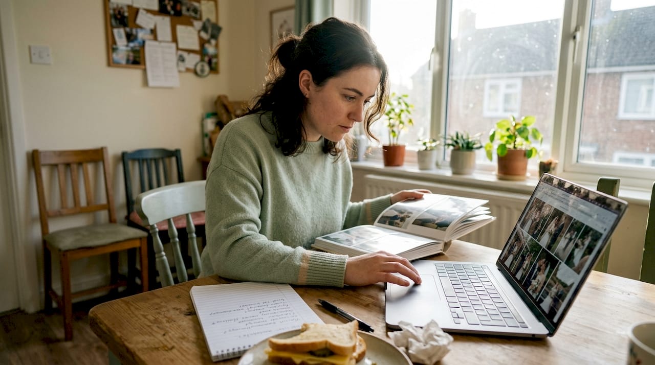 Bride reviews photo albums and online portfolio