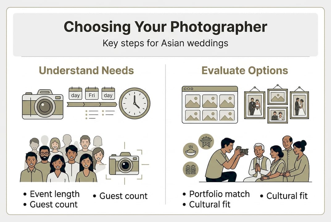Infographic summarizing Asian wedding photographer selection