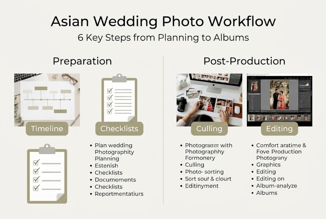 Infographic outlining Asian wedding photo workflow steps