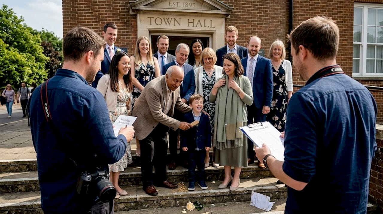 Wedding photographer guides multi-generational family group