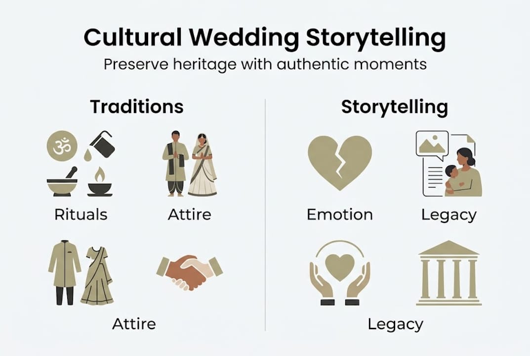 Infographic showing key elements of cultural wedding storytelling