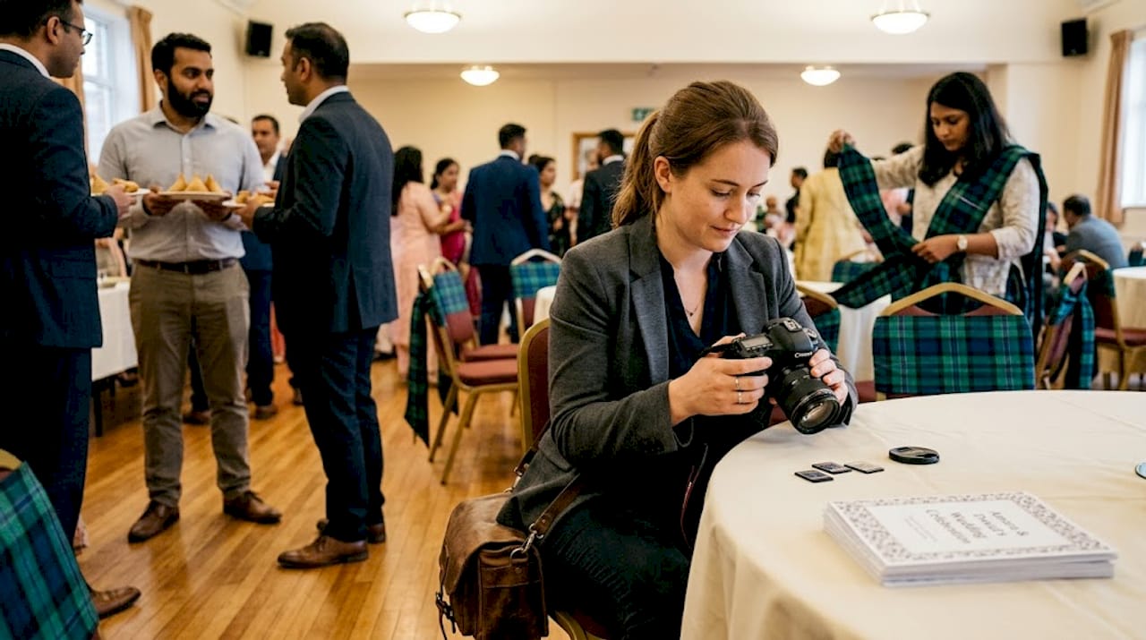 Photographer at multicultural wedding event table
