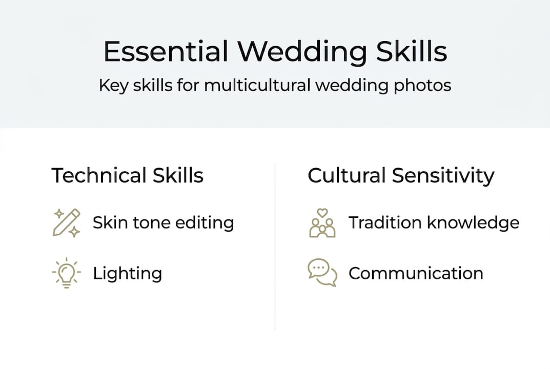 Infographic showing key skills for multicultural wedding photography