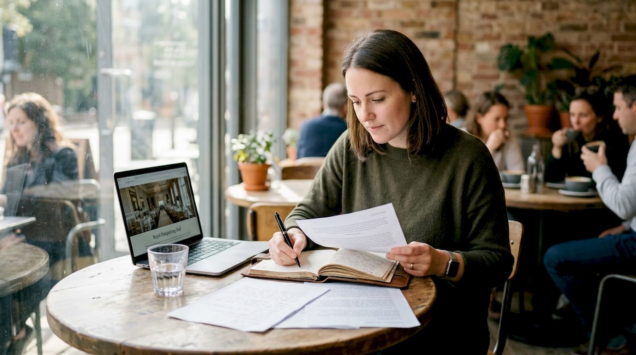 Wedding planner reviewing detailed testimonials