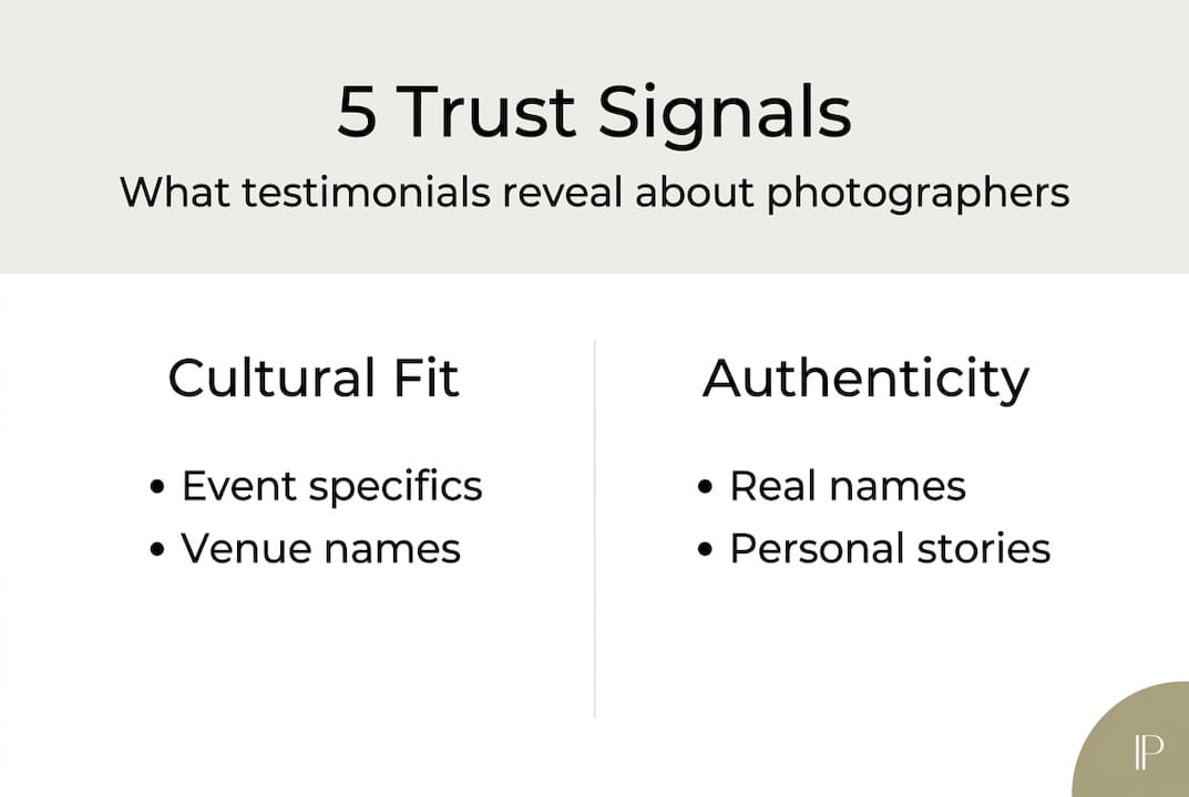 Infographic showing key testimonial trust signals
