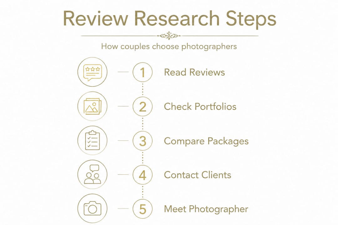 Infographic with five steps to choose wedding photographer