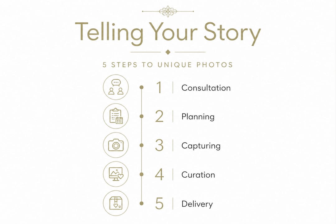 Infographic showing wedding story photography steps