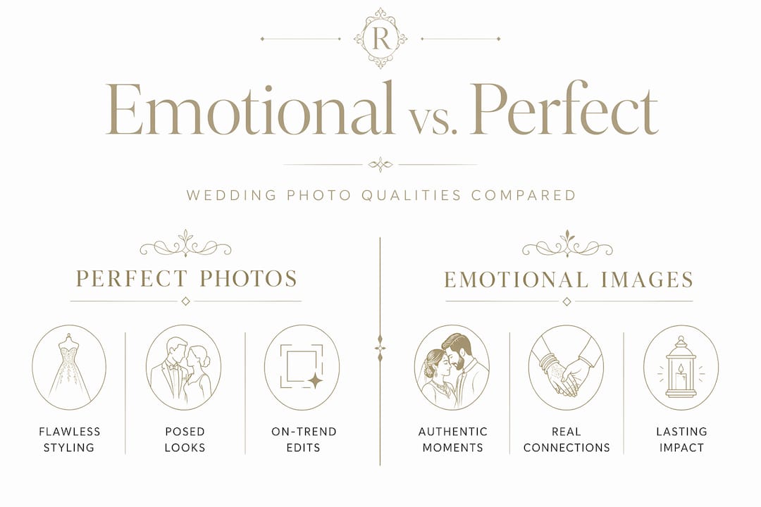 Infographic comparing emotional and perfect wedding images