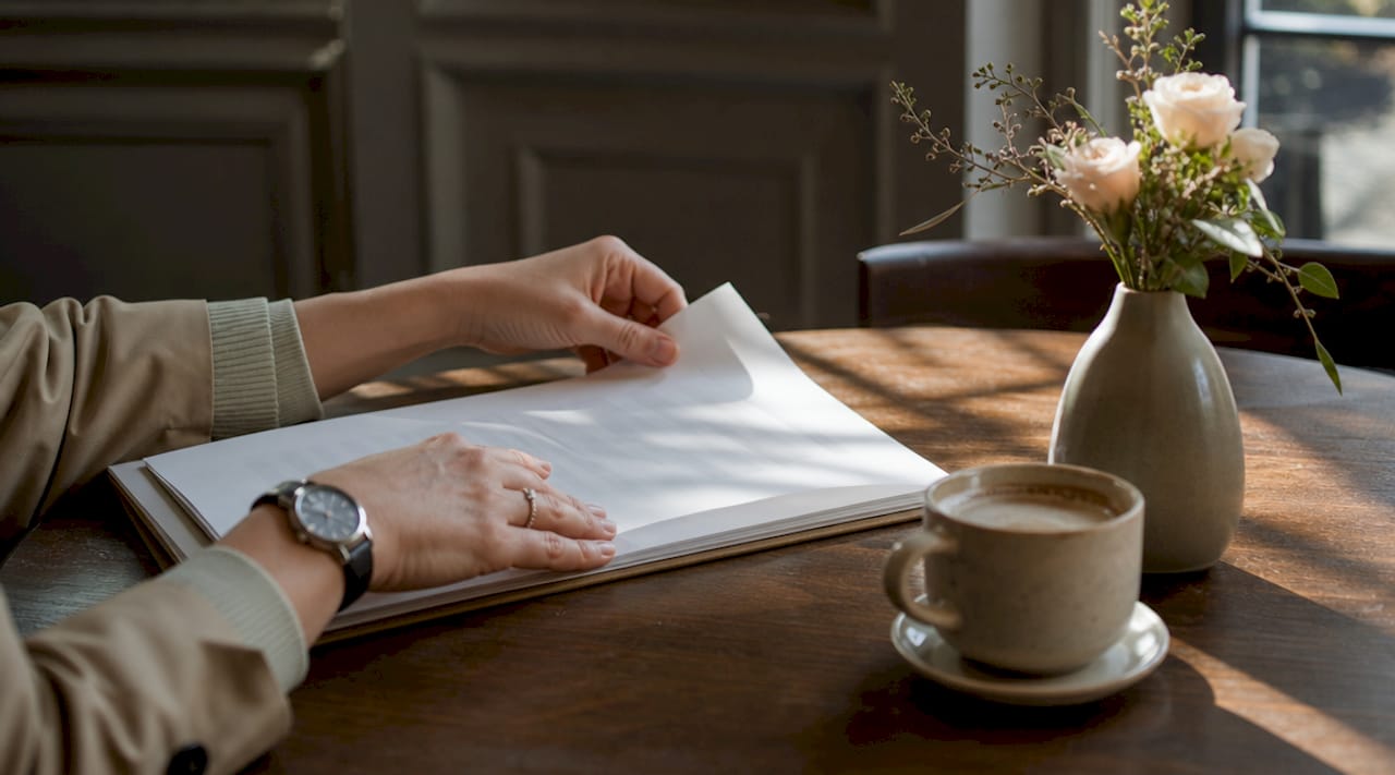 Hands reviewing photography contract at desk