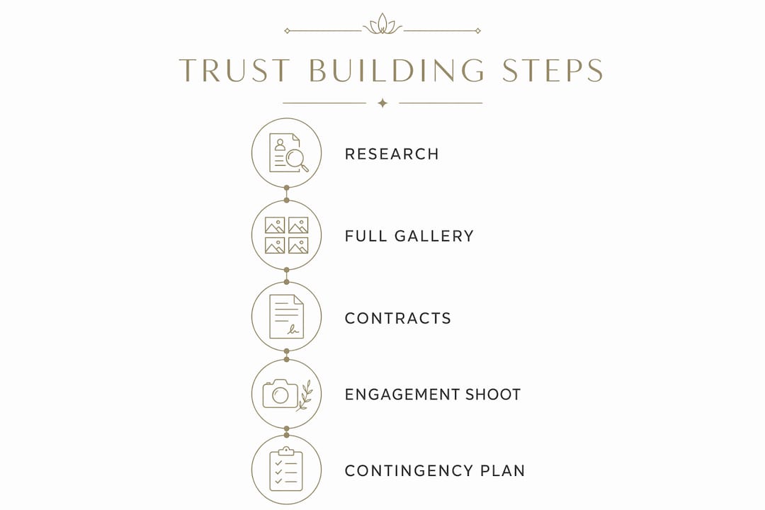 Infographic illustrating steps to build trust in photographer selection