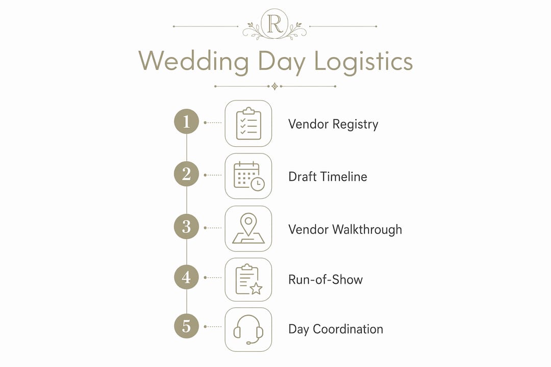 Infographic outlining wedding logistics planning steps