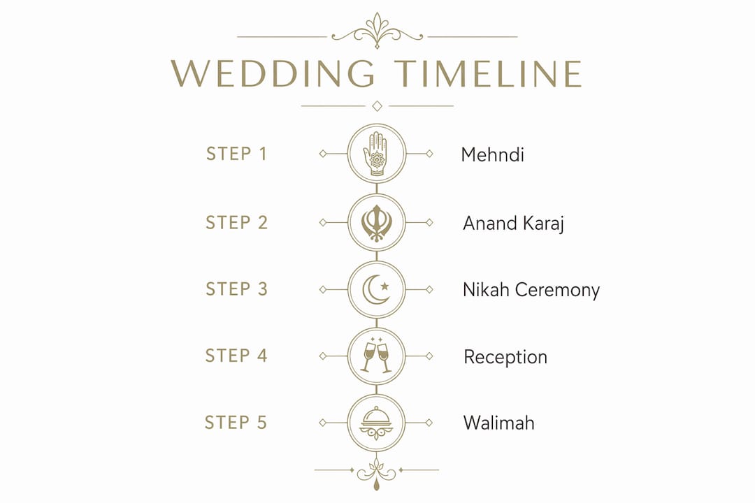 Infographic illustrating stages of Asian wedding