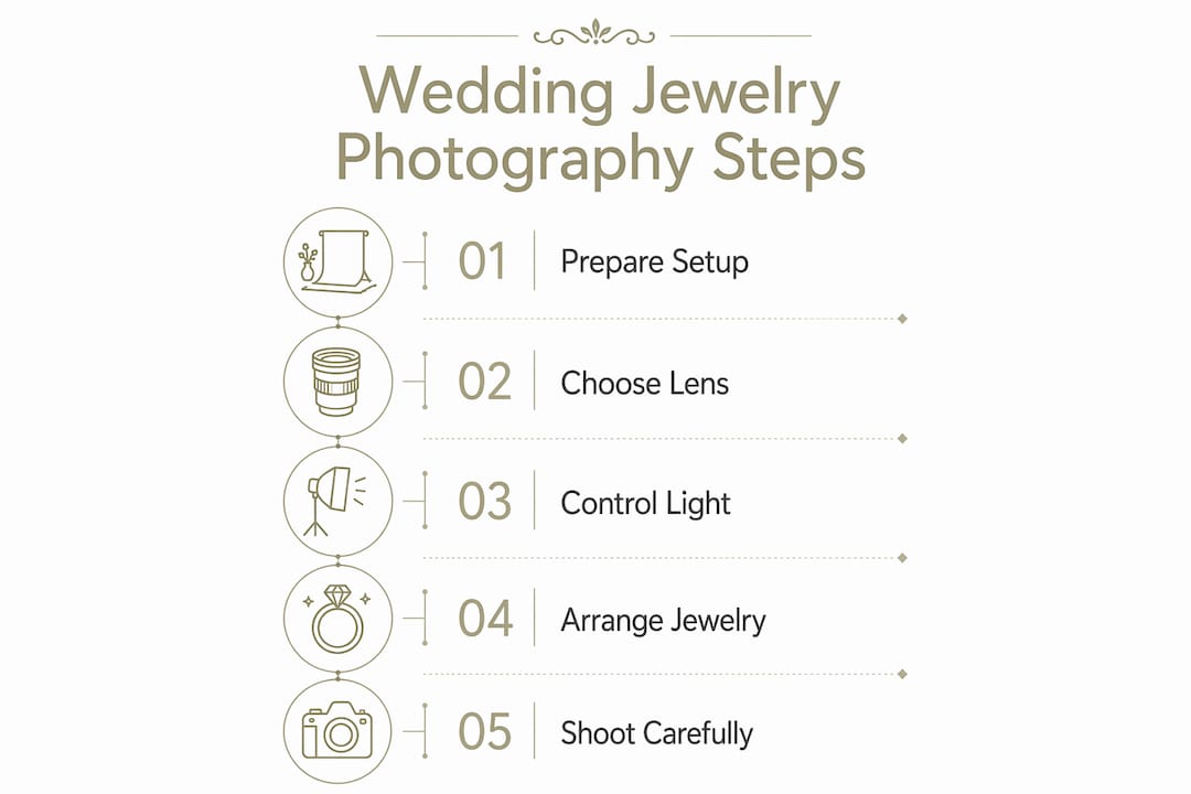 Infographic illustrating key steps in wedding jewelry photography