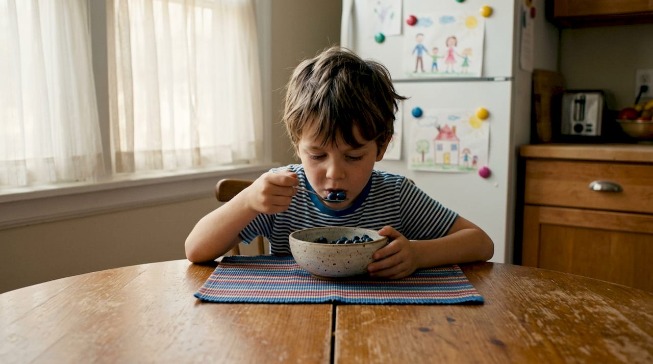 Dete uživa u borovnicama kako bi ojačalo imunitet.