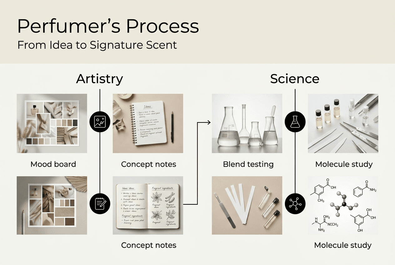 Infographic showing perfumer process stages