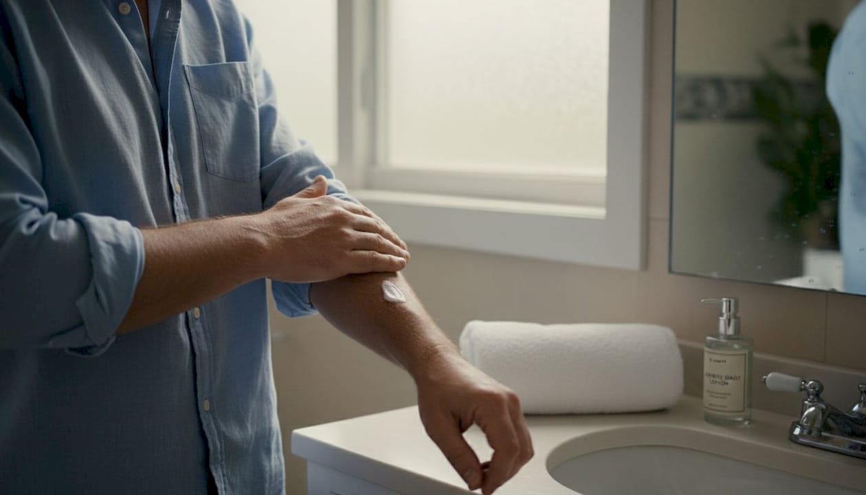 Man applying lotion before perfume