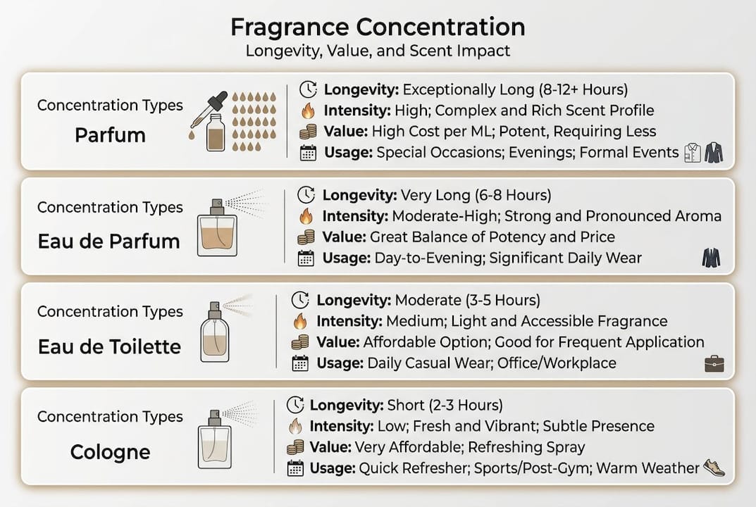 Infographic comparing perfume concentration types