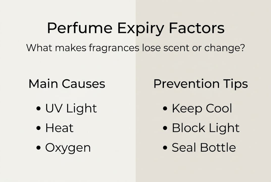 Infographic showing perfume expiry causes and tips