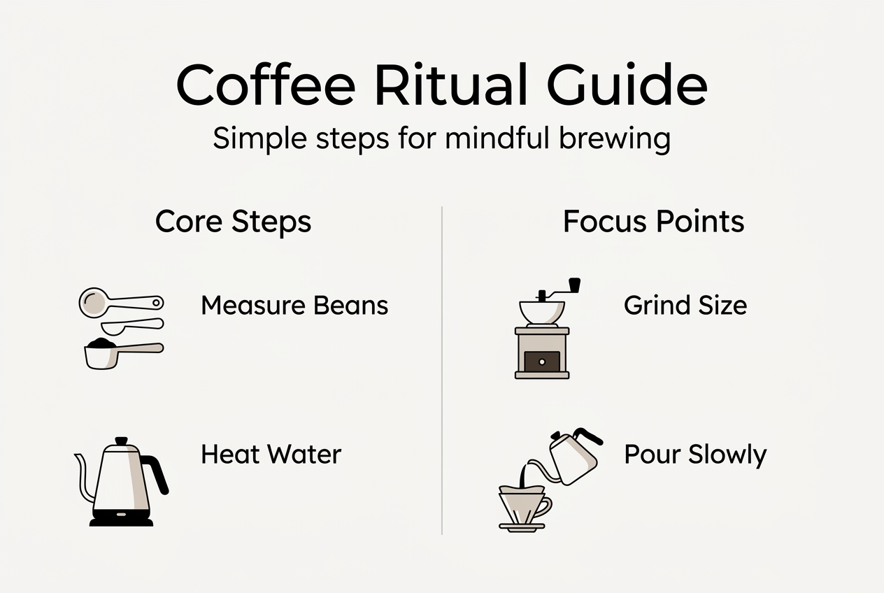 Infographic showing steps and focus points for mindful coffee brewing