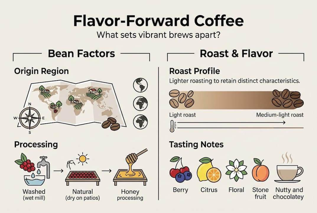 Infographic comparing coffee origins and roast