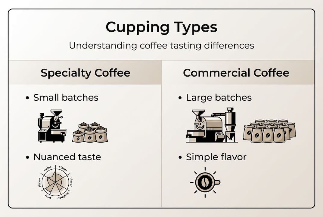 Infographic comparing specialty and commercial coffee cupping