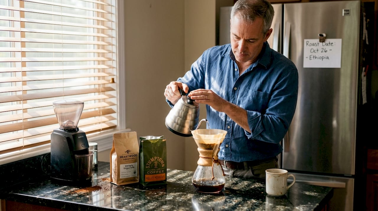Man brewing specialty coffee at home