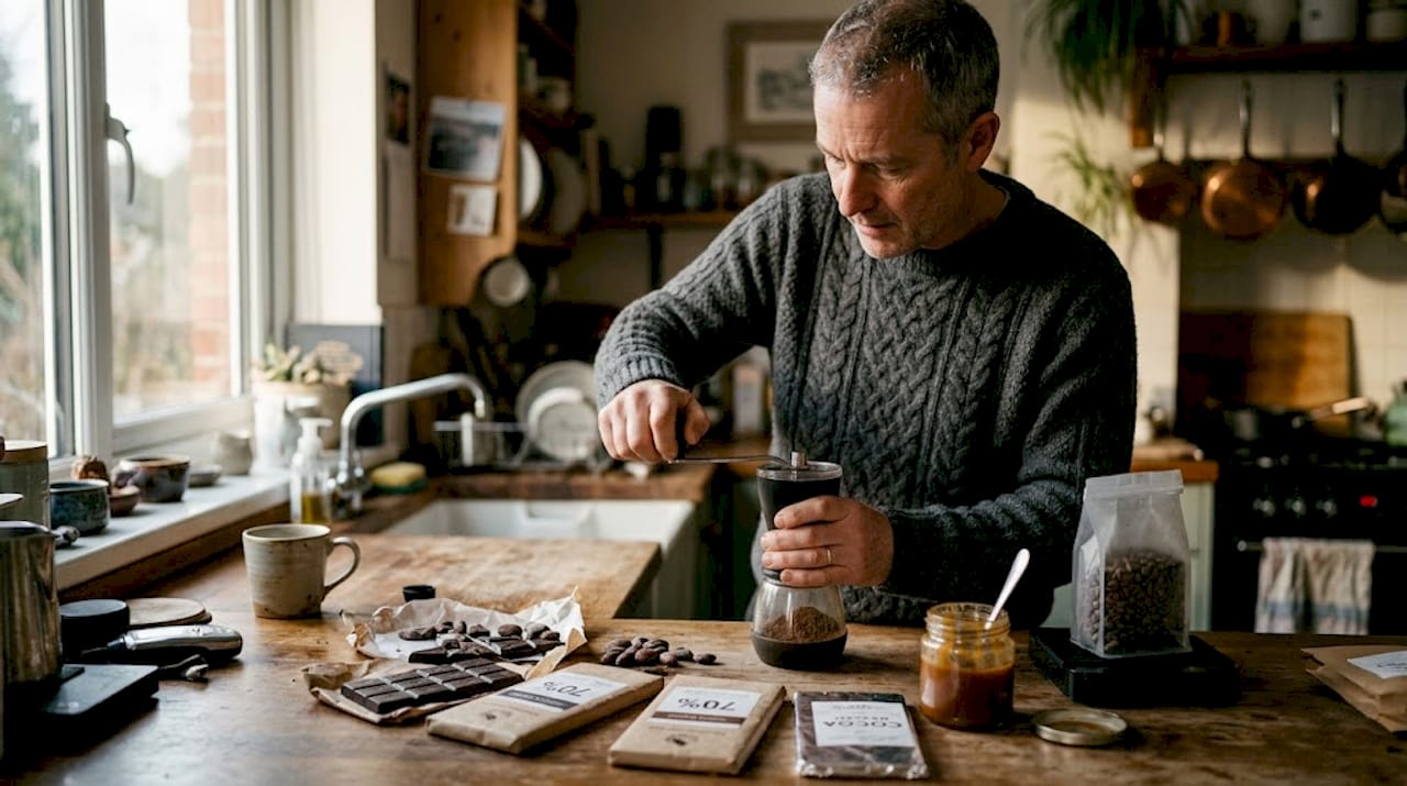 Man preparing specialty chocolate coffee