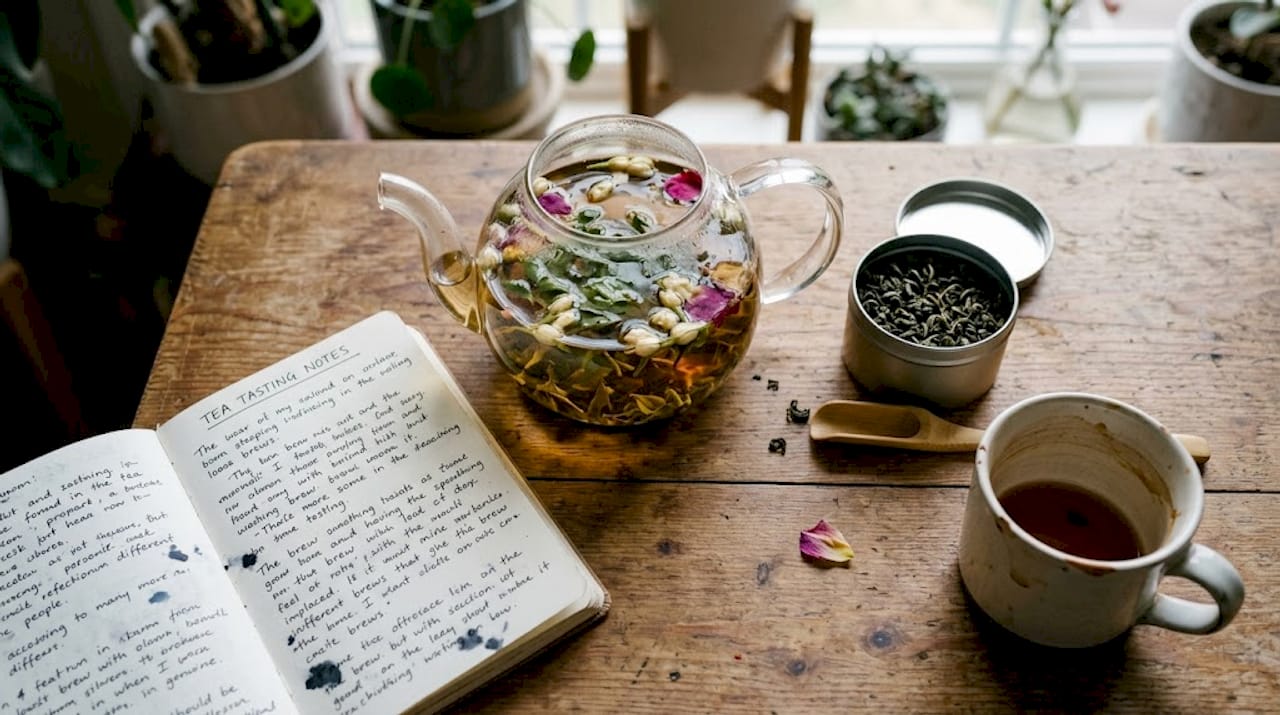 Glass teapot with fresh floral tea blend
