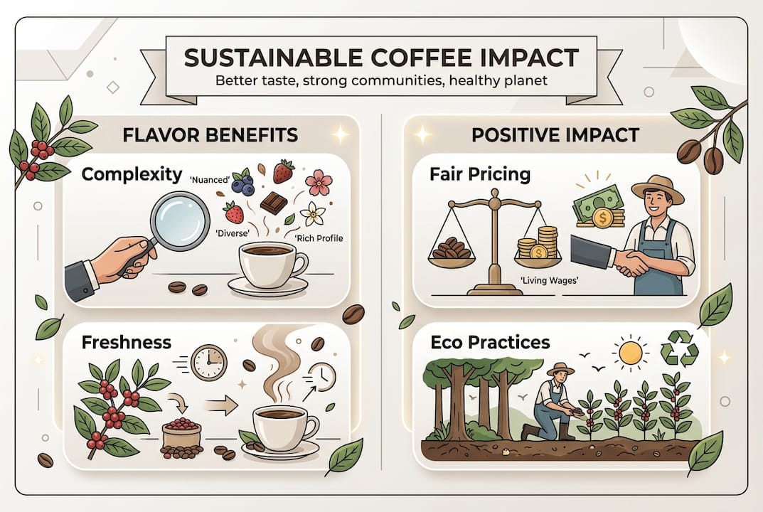 Infographic on sustainable coffee impact and rewards