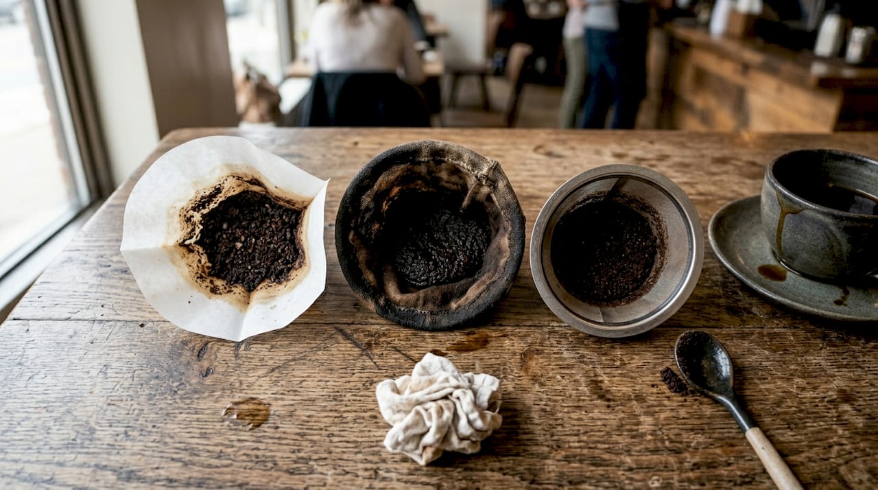 Paper, cloth, and metal coffee filters compared