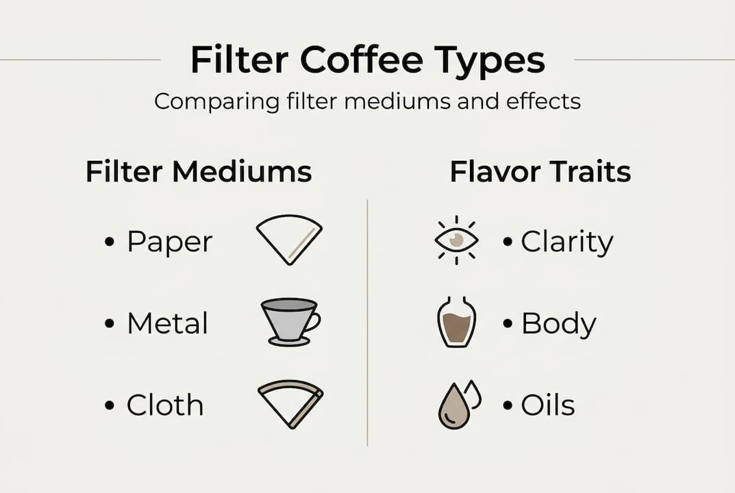 Infographic comparing filter coffee types and effects