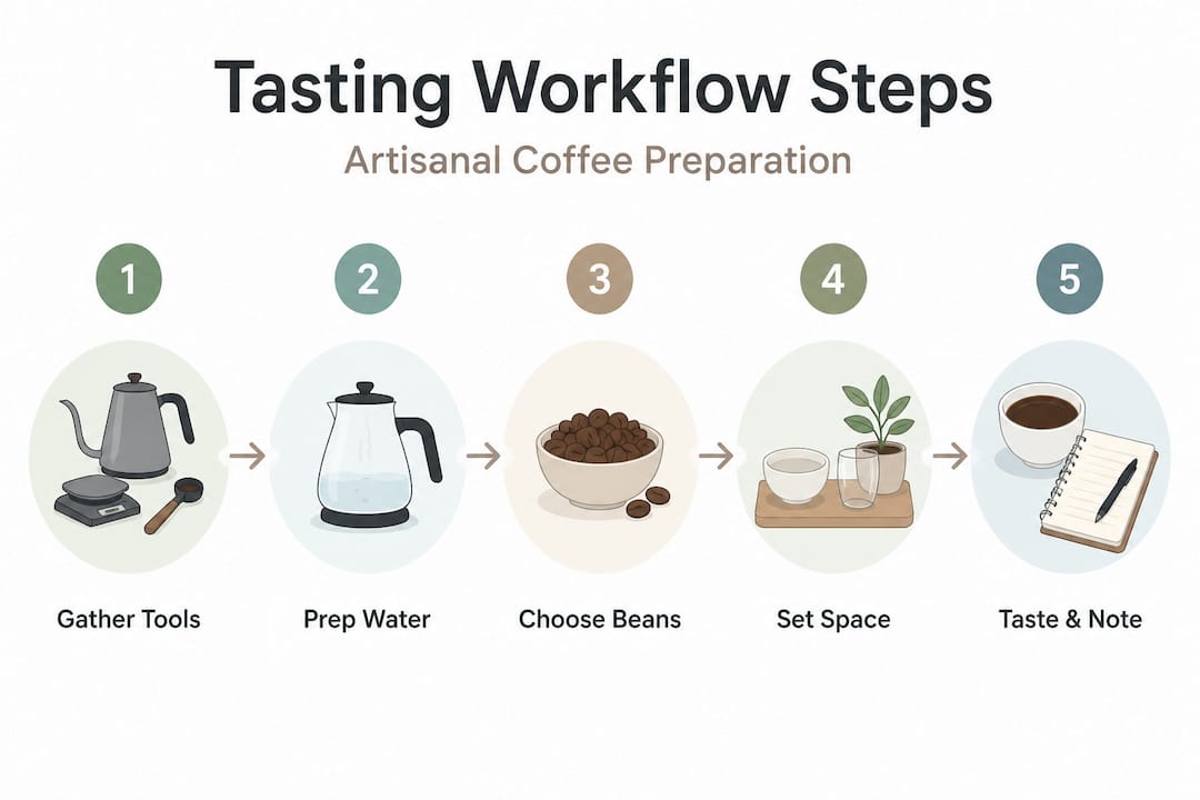 Five step coffee tasting workflow infographic