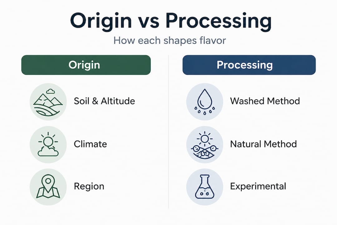 Infographic comparing coffee origin and processing methods