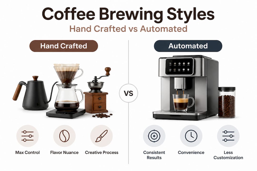 Infographic comparing hand crafted and automated coffee