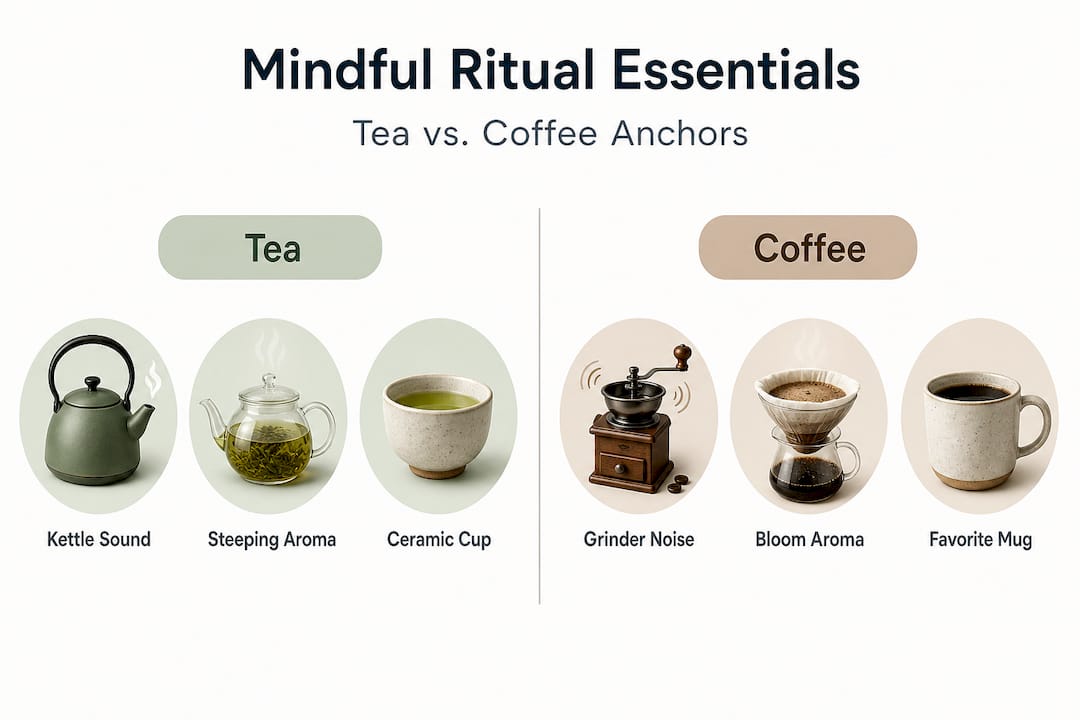 Infographic comparing tea and coffee ritual anchors
