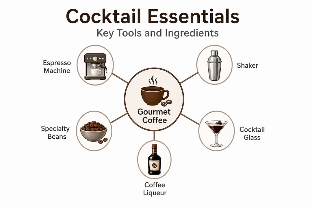 Infographic showing coffee cocktail essentials hierarchy