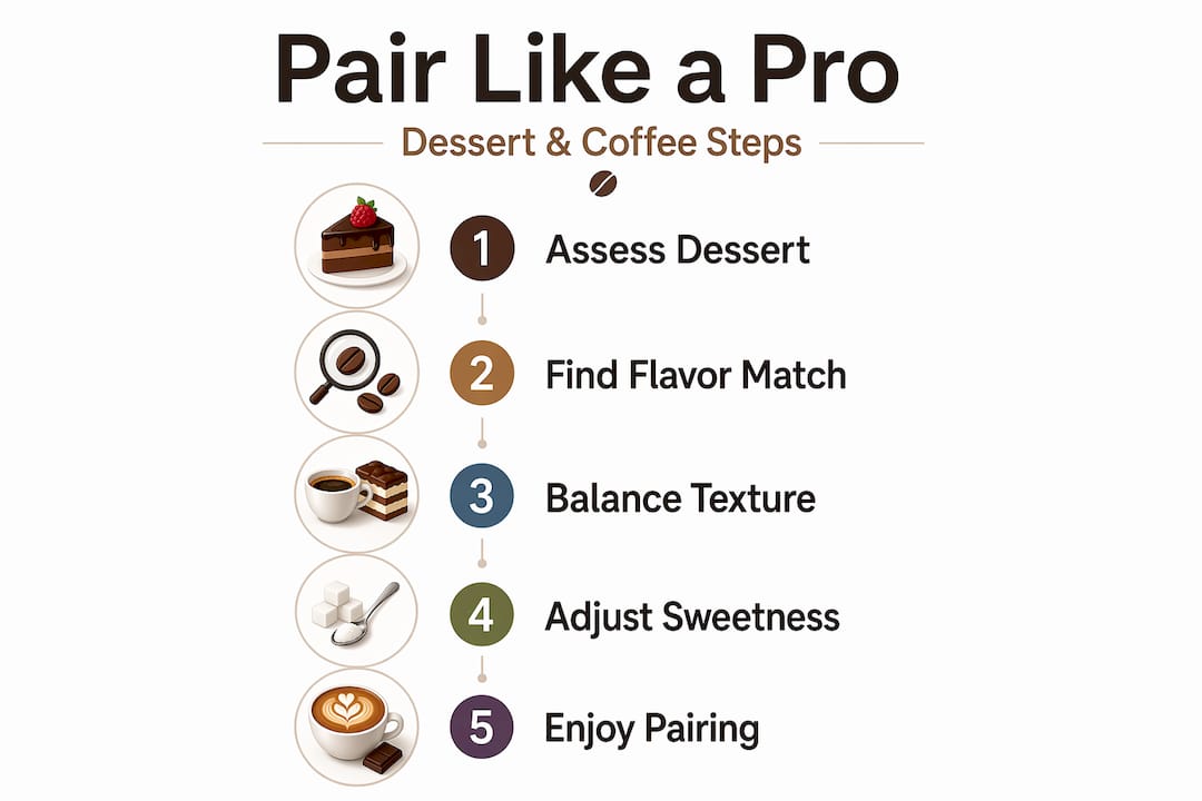 Infographic showing coffee dessert pairing steps