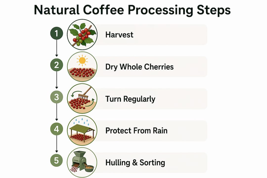 Infographic showing stages of natural coffee processing