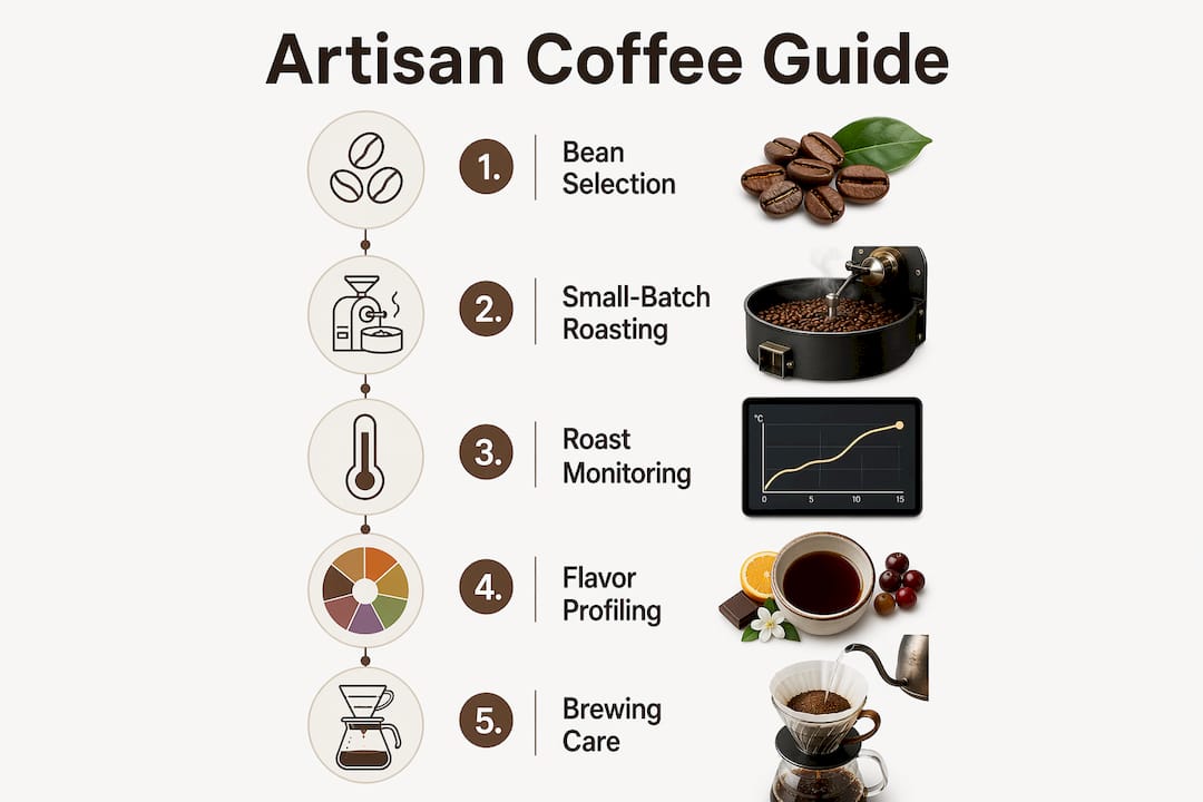 Infographic detailing artisan coffee characteristics and steps