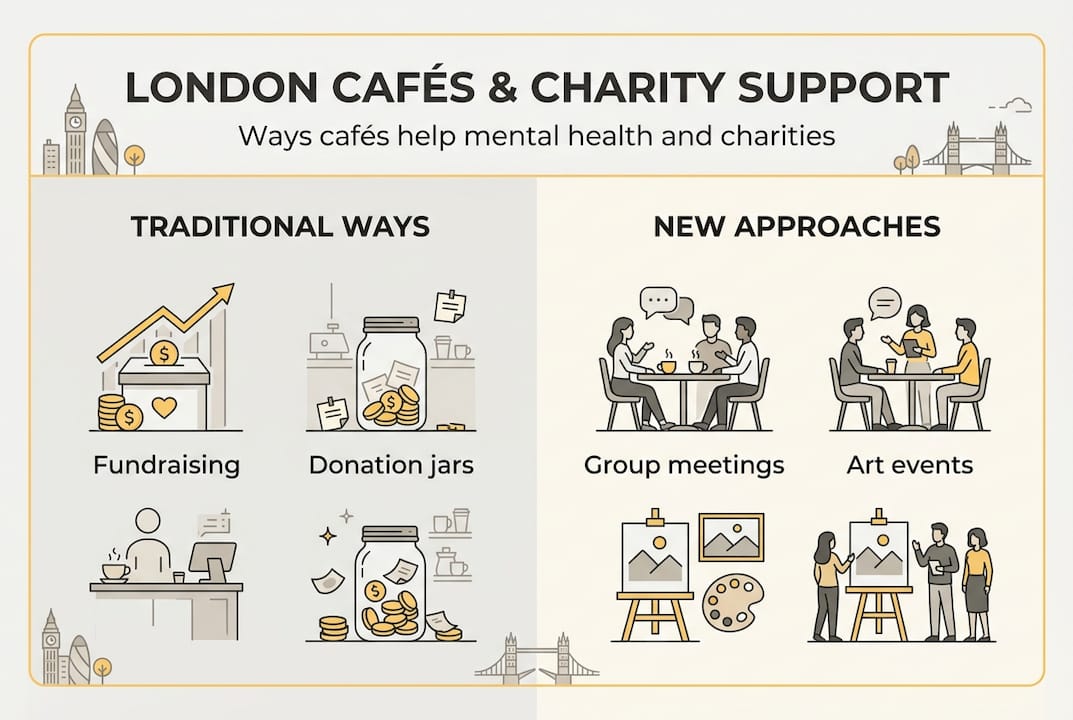 Infographic showing ways cafés support mental health charities