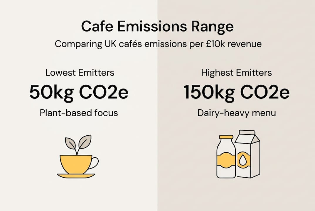 Infographic comparing cafe emissions by menu type
